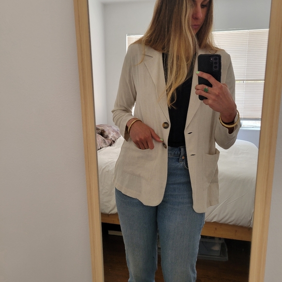 Cream White Linen Blazer Large Veronica M - Picture 7 of 8